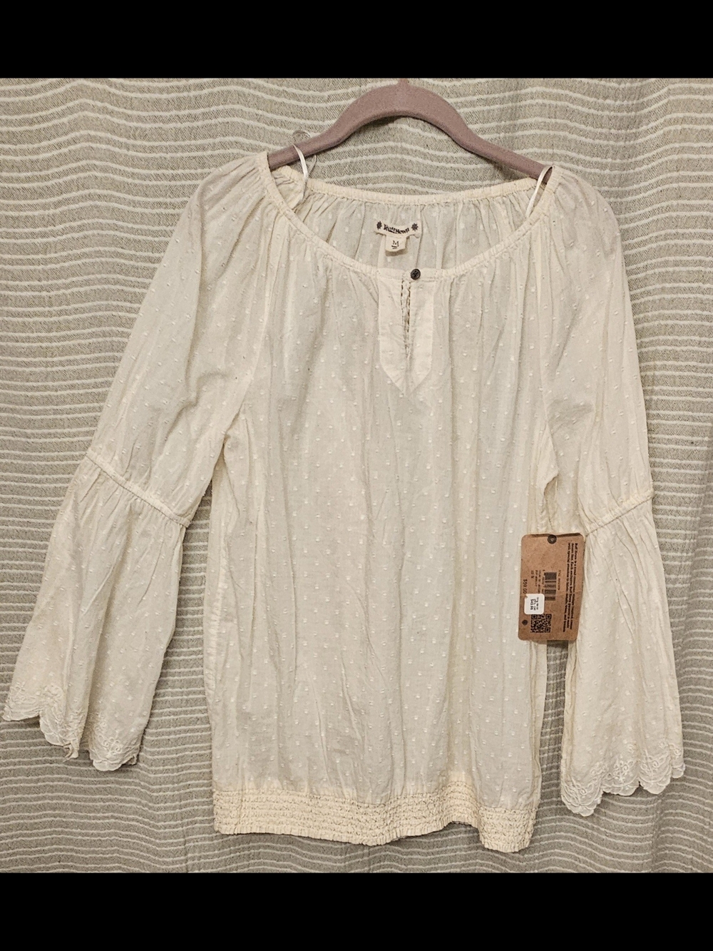 NWT Ruff Hewn Cream Swiss Dot Peasant Tunic